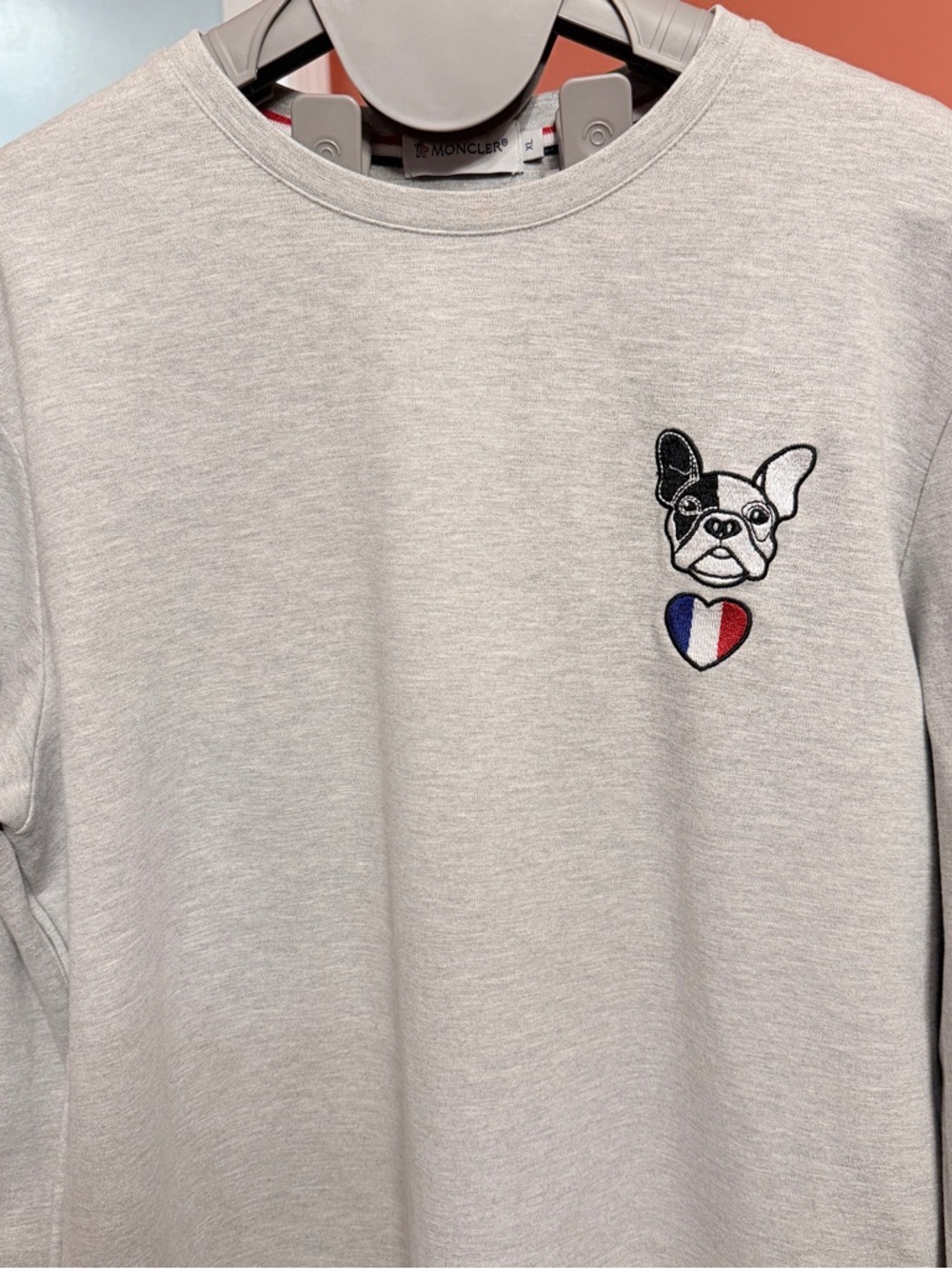 Authentic Moncler Bulldog Sweatshirt Gray Crewneck Logo Patch Mens XL Italy